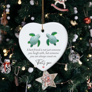 Gepersonaliseerde zeeglas vriendschap ornament, beste vriend kerstcadeau, besties aandenken cadeau, 2D plat zeeglas ornament, kerstcadeau