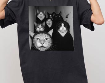 Camiseta con estampado de gato, divertida camiseta con estampado de gánster, camiseta vintage extragrande para amantes de los gatos, un regalo genial de ropa urbana para él o ella.