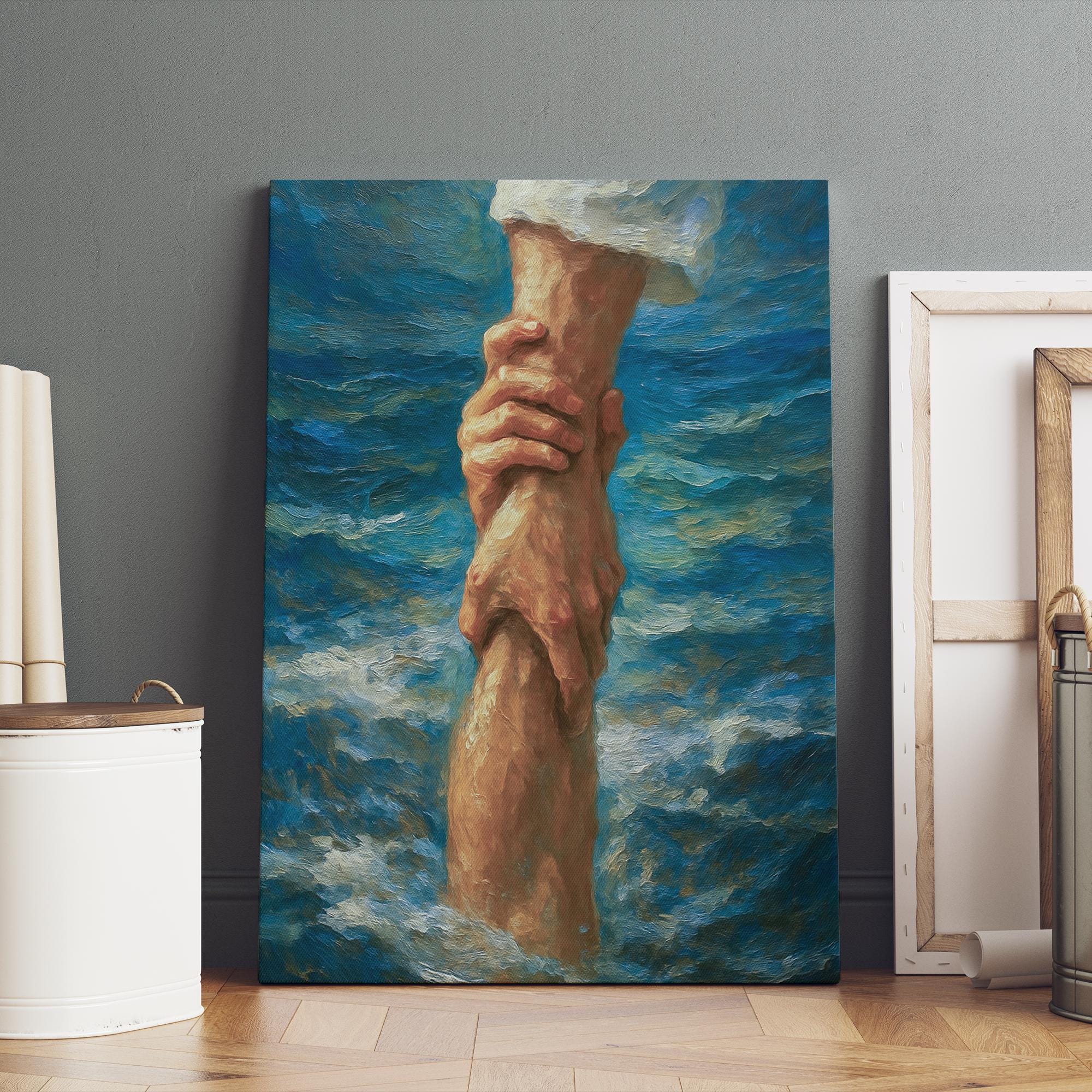 Faith and Rescue Poster, Jesus Reaching Hand Painting, Christian Wall ...