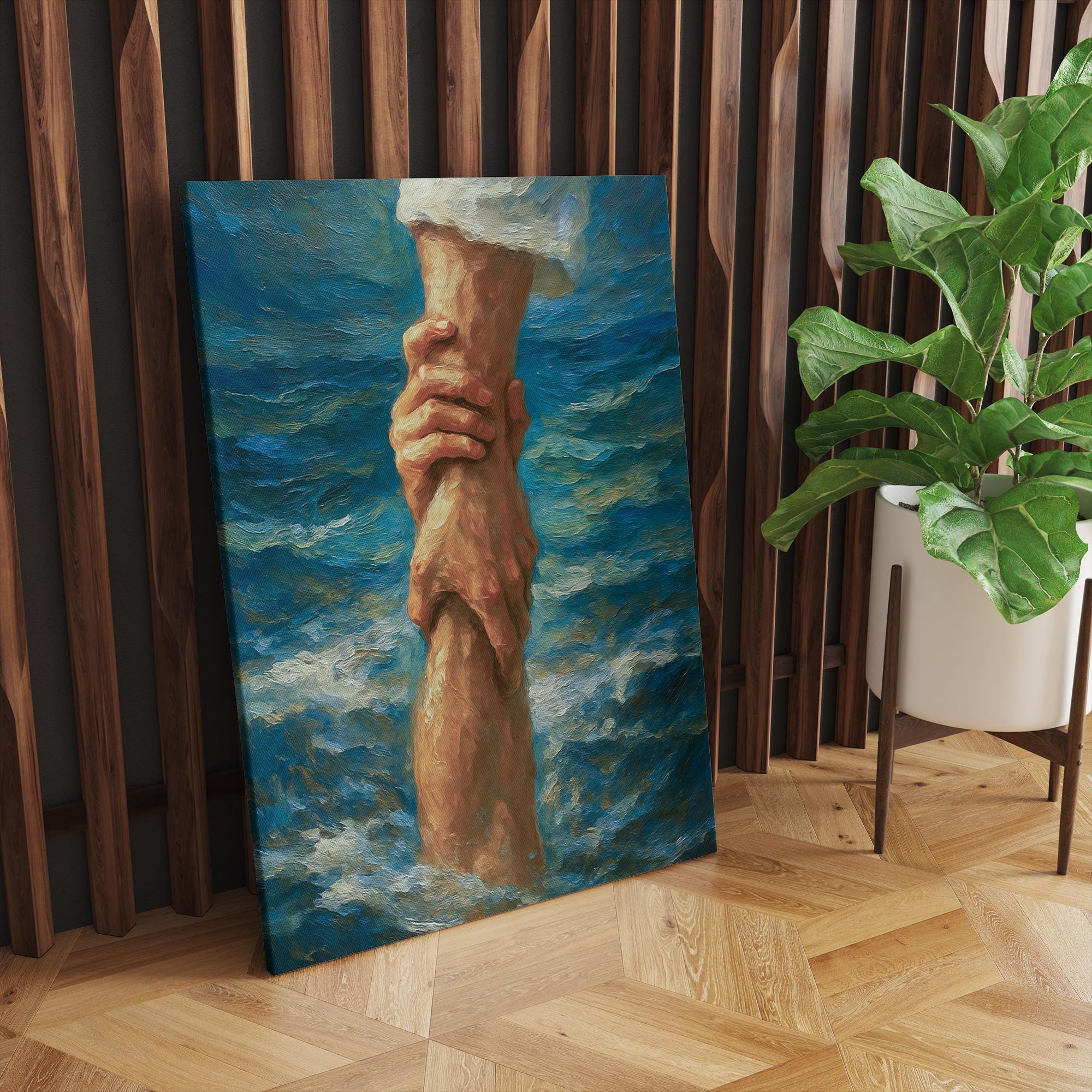 Faith and Rescue Poster, Jesus Reaching Hand Painting, Christian Wall ...