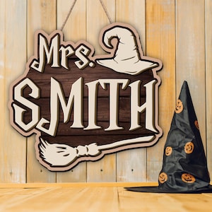 Halloween Door Hanger, Personalized Teacher Halloween Sign, Classroom Door Sign, Gothic Decor, Teacher Classroom Decor Halloween Decor