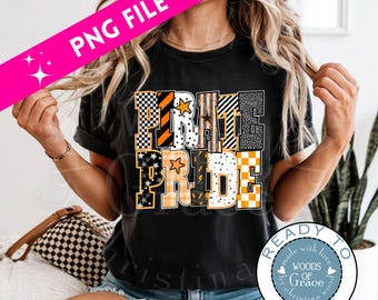 Diseño de camiseta Orgullo Pirata: Naranja y negro, espíritu escolar (archivo PNG)