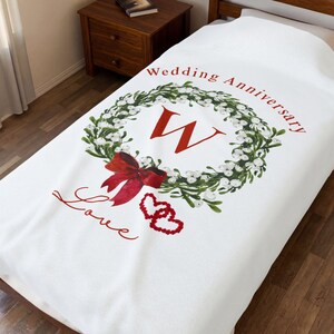 Monogram W Wedding Anniversary Wreath Velveteen Plush Blanket