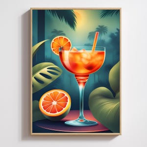Aperol Spritz Cocktail, Art Print, Poster, Retro Drink, Minimalist Large Wall, Bar Decor, Digital Download, Vintage, gift, her, kitchen