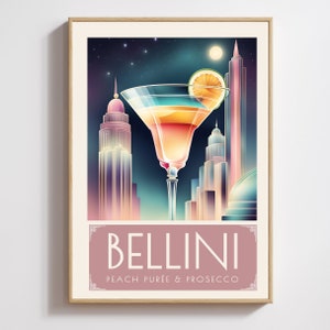 Bellini Cocktail, Art Print, Poster, Retro Drink, Minimalist Large Wall, Bar Decor, Digital Download, Vintage, gift, her, kitchen