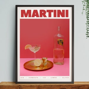 Martini Cocktail, Art Print, Poster, Retro Drink, Minimalist Large Wall, Bar Decor, Digital Download, Vintage, gift, her, kitchen