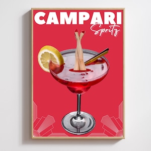 Campari Spritz Cocktail, Art Print, Poster, Retro Drink, Minimalist Large Wall, Bar Decor, Digital Download, Vintage, gift, her, kitchen