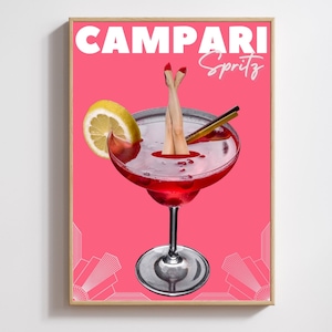 Campari Spritz Cocktail, Art Print, Poster, Retro Drink, Minimalist Large Wall, Bar Decor, Digital Download, Vintage, gift, her, kitchen