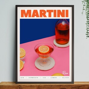 Martini Cocktail, Art Print, Poster, Retro Drink, Minimalist Large Wall, Bar Decor, Digital Download, Vintage, gift, her, kitchen