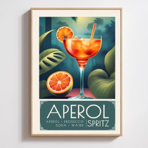 Aperol Spritz Cocktail, Art Print, Poster, Retro Drink, Minimalist Large Wall, Bar Decor, Digital Download, Vintage, gift, her, kitchen