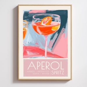 Aperol Spritz Cocktail, Art Print, Poster, Retro Drink, Minimalist Large Wall, Bar Decor, Digital Download, Vintage, gift, her, kitchen