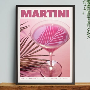 Martini Cocktail, Art Print, Poster, Retro Drink, Minimalist Large Wall, Bar Decor, Digital Download, Vintage, gift, her, kitchen