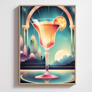 Bellini Cocktail, Art Print, Poster, Retro Drink, Minimalist Large Wall, Bar Decor, Digital Download, Vintage, gift, her, kitchen