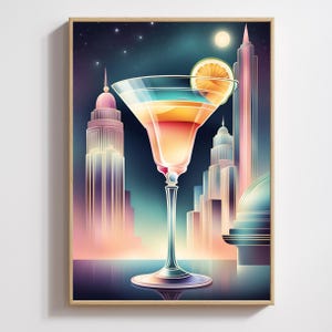 Bellini Cocktail, Art Print, Poster, Retro Drink, Minimalist Large Wall, Bar Decor, Digital Download, Vintage, gift, her, kitchen