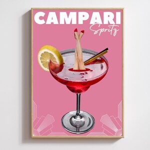 Campari Spritz Cocktail, Art Print, Poster, Retro Drink, Minimalist Large Wall, Bar Decor, Digital Download, Vintage, gift, her, kitchen