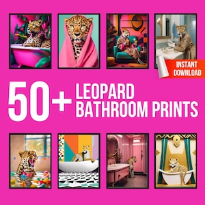 LEOPARD Bathroom Art Bundle, Wall print, poster, toilet, humour, cute, Printable, Big Cat, Bubble Bathtub, Jungle, Home Décor, Safari, gift