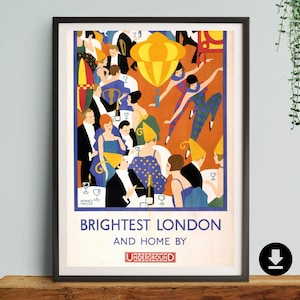 Vintage London Print, poster, DIGITAL DOWNLOAD, underground, Gallery,Wall, sign, Art, Decor, Retro, Gift, him, her, present, train, A3,A4,A2