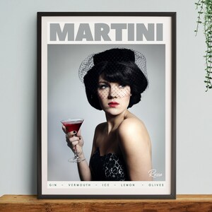 Martini Cocktail, Art Print, Poster, Retro Drink, Minimalist Large Wall, Bar Decor, Digital Download, Vintage, gift, her, kitchen