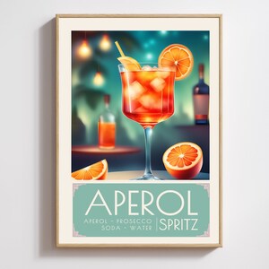 Aperol Spritz Cocktail, Art Print, Poster, Retro Drink, Minimalist Large Wall, Bar Decor, Digital Download, Vintage, gift, her, kitchen