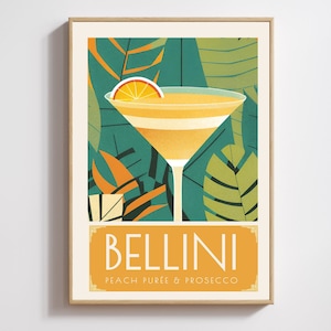 Bellini Cocktail, Art Print, Poster, Retro Drink, Minimalist Large Wall, Bar Decor, Digital Download, Vintage, gift, her, kitchen