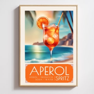 Aperol Spritz Cocktail, Art Print, Poster, Retro Drink, Minimalist Large Wall, Bar Decor, Digital Download, Vintage, gift, her, kitchen
