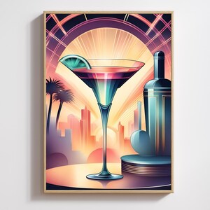 Bellini Cocktail, Art Print, Poster, Retro Drink, Minimalist Large Wall, Bar Decor, Digital Download, Vintage, gift, her, kitchen