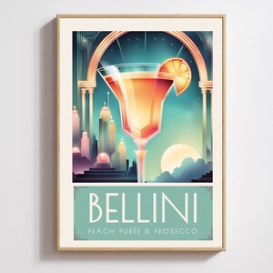Bellini Cocktail, Art Print, Poster, Retro Drink, Minimalist Large Wall, Bar Decor, Digital Download, Vintage, gift, her, kitchen