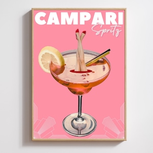 Campari Spritz Cocktail, Art Print, Poster, Retro Drink, Minimalist Large Wall, Bar Decor, Digital Download, Vintage, gift, her, kitchen
