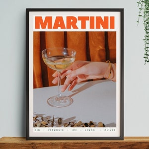 Martini Cocktail, Art Print, Poster, Retro Drink, Minimalist Large Wall, Bar Decor, Digital Download, Vintage, gift, her, kitchen