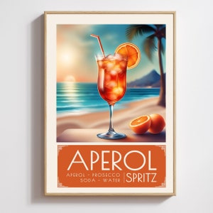 Aperol Spritz Cocktail, Art Print, Poster, Retro Drink, Minimalist Large Wall, Bar Decor, Digital Download, Vintage, gift, her, kitchen