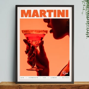Martini Cocktail, Art Print, Poster, Retro Drink, Minimalist Large Wall, Bar Decor, Digital Download, Vintage, gift, her, kitchen