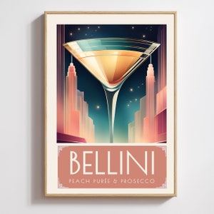 Bellini Cocktail, Art Print, Poster, Retro Drink, Minimalist Large Wall, Bar Decor, Digital Download, Vintage, gift, her, kitchen