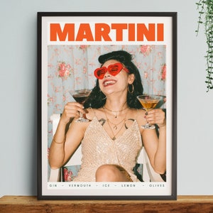 Martini Cocktail, Art Print, Poster, Retro Drink, Minimalist Large Wall, Bar Decor, Digital Download, Vintage, gift, her, kitchen