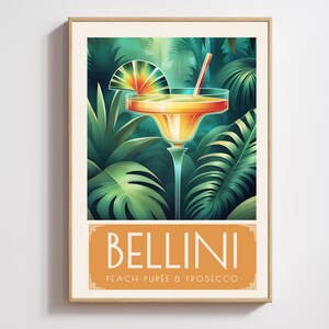 Bellini Cocktail, Art Print, Poster, Retro Drink, Minimalist Large Wall, Bar Decor, Digital Download, Vintage, gift, her, kitchen