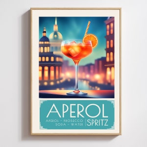 Aperol Spritz Cocktail, Art Print, Poster, Retro Drink, Minimalist Large Wall, Bar Decor, Digital Download, Vintage, gift, her, kitchen