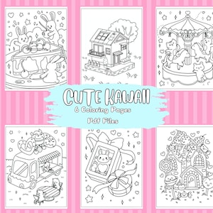 Cute Kawaii Cozy Coloring Pages, Kawaii Coloring Book for kids and Adults, Digital Coloring, Kawaii Digital Prints, Stress Relief,