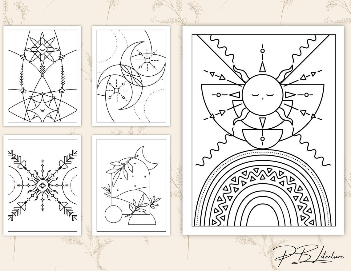 Printable Minimalist Boho Coloring Pages for Adults, Aesthetic Coloring ...