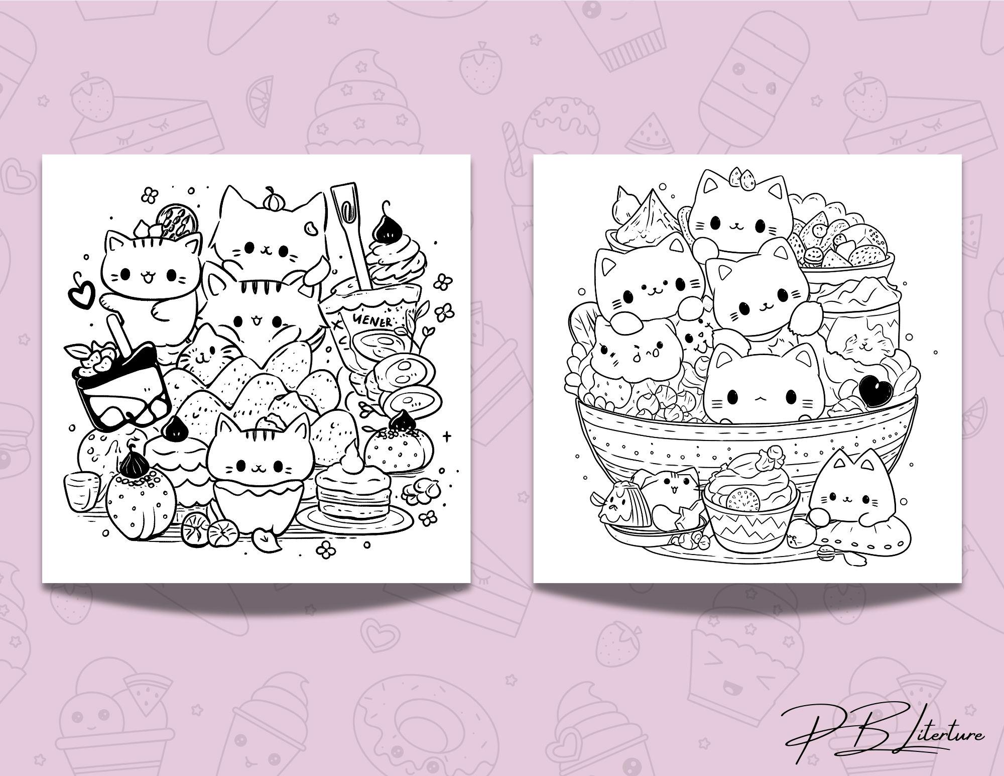 Cute Kawaii Coloring Pages for Kids, Printable Coloring Book, Funny ...
