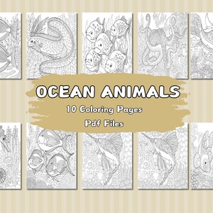 Ocean Animals Coloring Pages, Printable Marine Life Coloring Sheets, Underwater Creatures, Sea Creatures Coloring PDF, Instant Download