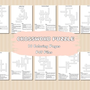 10 Crossword Puzzles for Adults, Adult Crossword Puzzle Book, Crossword Book Fun&Party, Adult Activity Game, Crosswords Pages, Digital