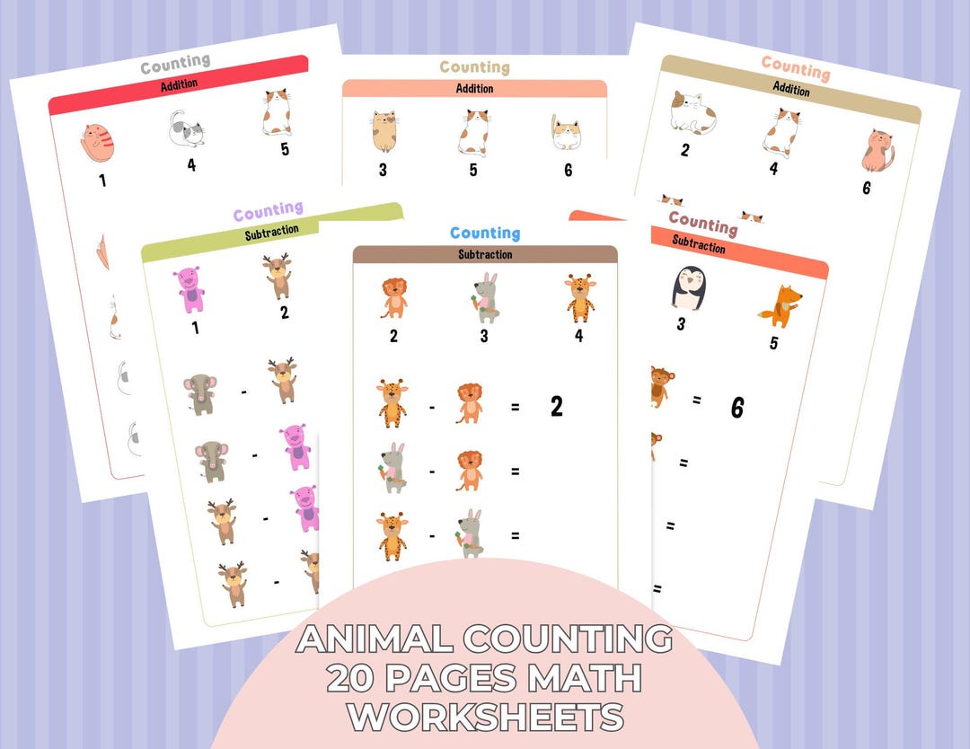 Printable Animal Counting Math Worksheets, Beginner Math Activities ...