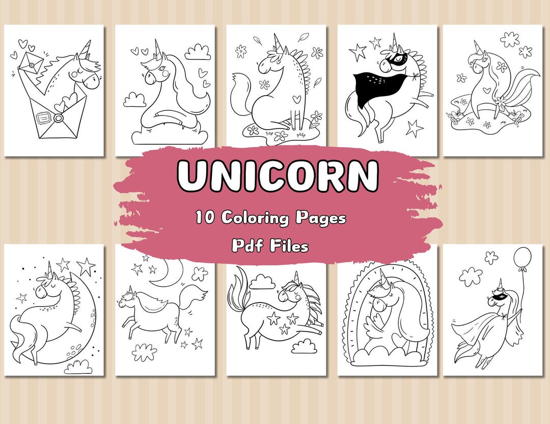 10 Unicorn Coloring Pages for Kids, Unicorn Printable Coloring Book ...
