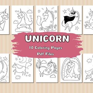 10 Unicorn Coloring Pages For Kids, Unicorn Printable Coloring Book, Gift For Unicorn Lover, Girls Coloring Pages, Kids Coloring Book