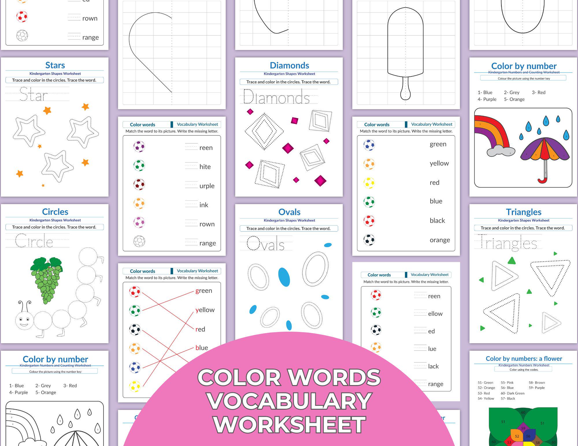 Color Words Vocabulary Worksheet Printable, Vocabulary Practice Sheets ...