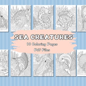 10 Sea Creatures Printable Coloring Pages for Kids, Sea Life Coloring Book, Ocean Coloring Pages, Instant Download, Printable PDF File