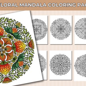 12 Floral Mandala Coloring Pages, Adult Coloring Pages, Stress Relieve Coloring, Printable Coloring Sheets, Digital Coloring Book