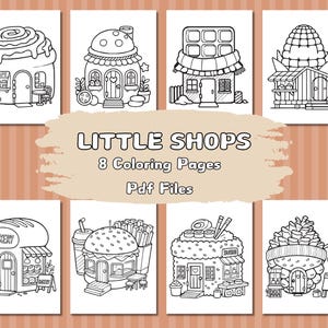 Little Shops Coloring Pages, Printable Cute Storefront Coloring Sheets, Bold & Easy Kawaii Coloring, Hygge Spaces Coloring, Digital Download
