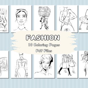 Line Drawing Fashion Coloring Pages, Coloring Page for Adult and Kids, Ladies Coloring Sketches 10 Pages, Line Art, Digital Download