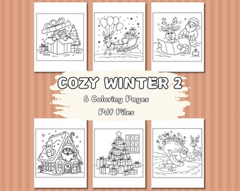 6 Christmas Cozy Moments Coloring Pages, Christmas Coloring Pages, Relaxing Coloring Book, Printable Coloring Pages, Digital Downlaod