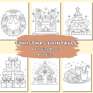6 Christmas Coloring Pages, Christmas Easy Coloring, Christmas Printables, Christmas Coloring Activity, Xmas Activity Pages, Digital